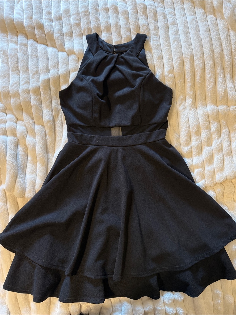 Honey and Rosie Black Halter Mini Dress with Cutout Waist
